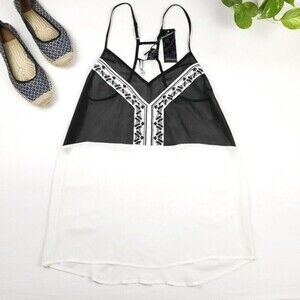 NWT BKE Buckle Racerback Embroidered Tank Top Sheer White Black Cami Womens XS